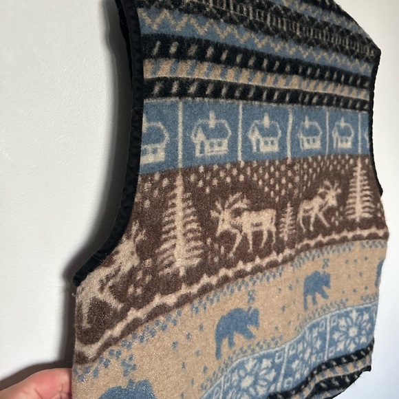 Vintage Vest Wool Neutral Evidence Pattern Brown and Blue Warm and Cozy Vest - Picture 10 of 13